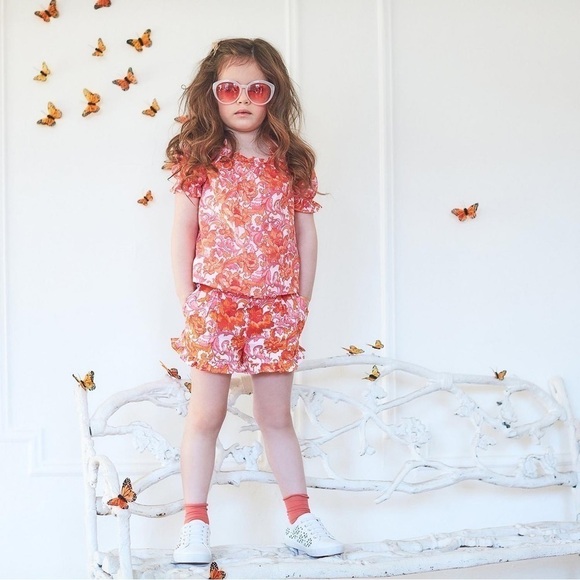 Janie and Jack FLORAL PUFF SLEEVE SWING TOP and matching shorts set 10 - Picture 1 of 2